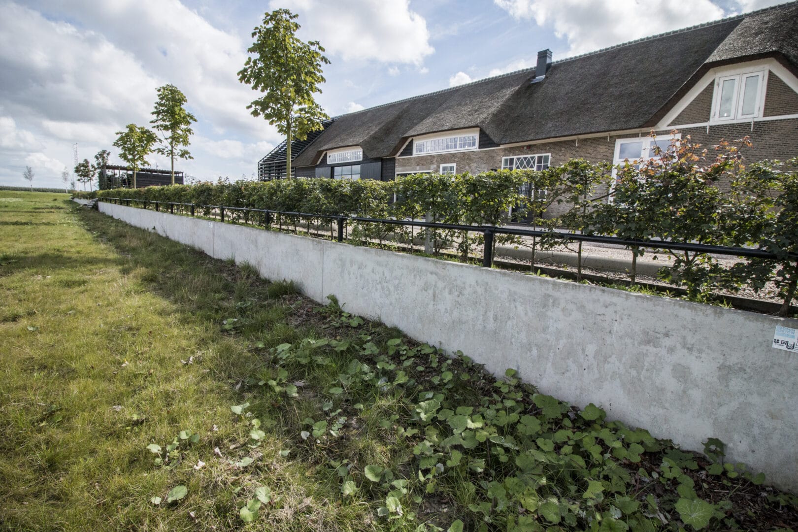 Bosch Beton - Niveauverschil opgevangen met keerwanden en hekwerk op gemonteerd